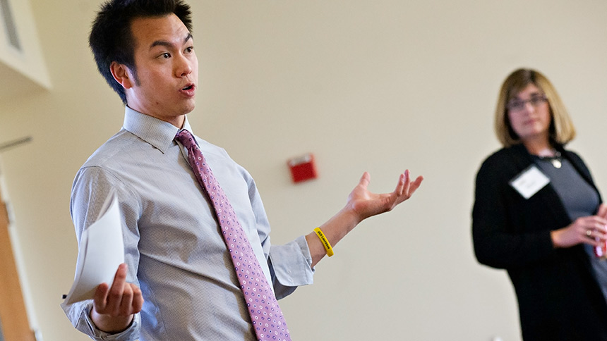 UC Davis student Don Ho making a presentation to a business group