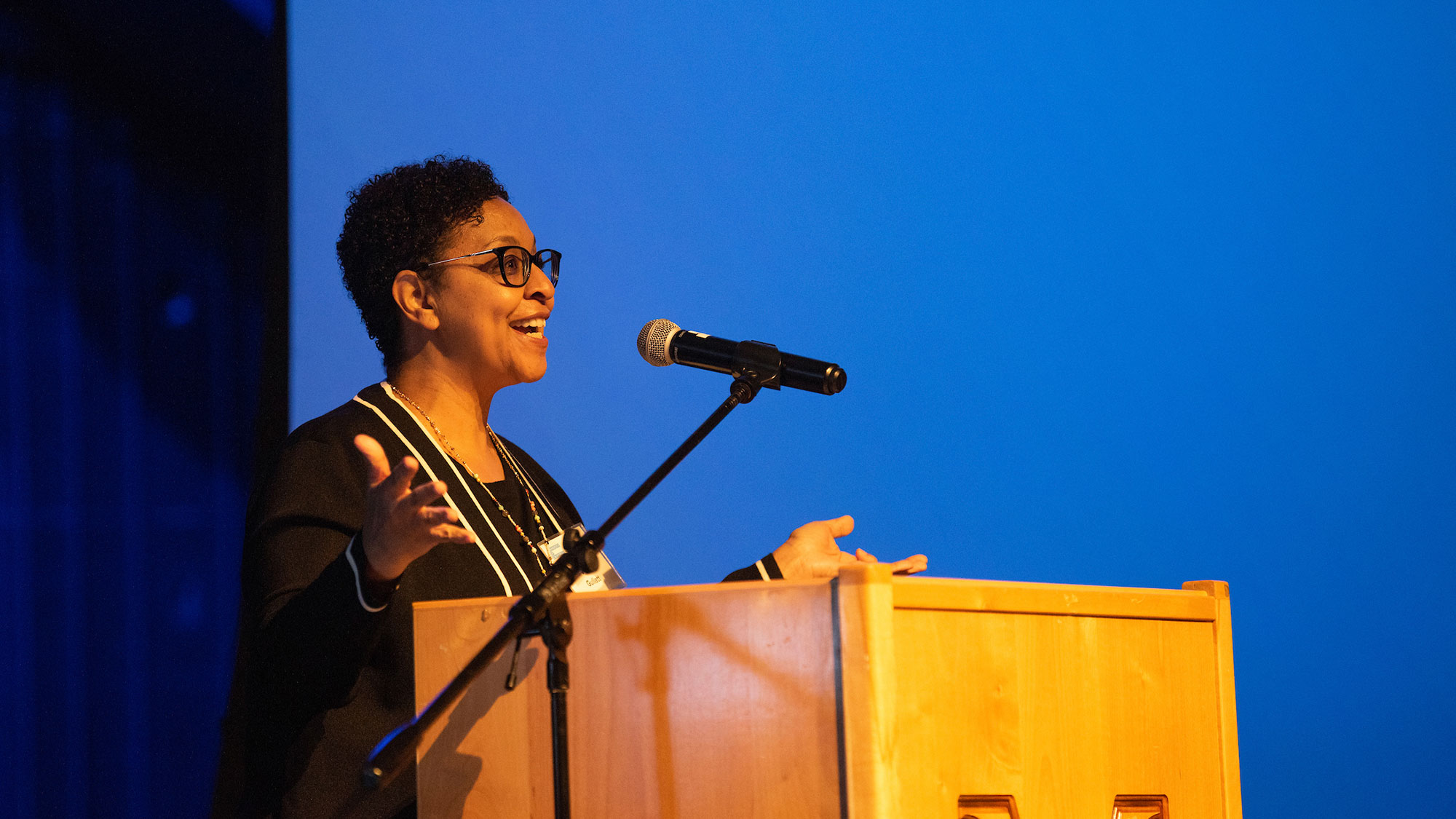 UC Vice Provost Yvette Gullatt speaking at a lectern