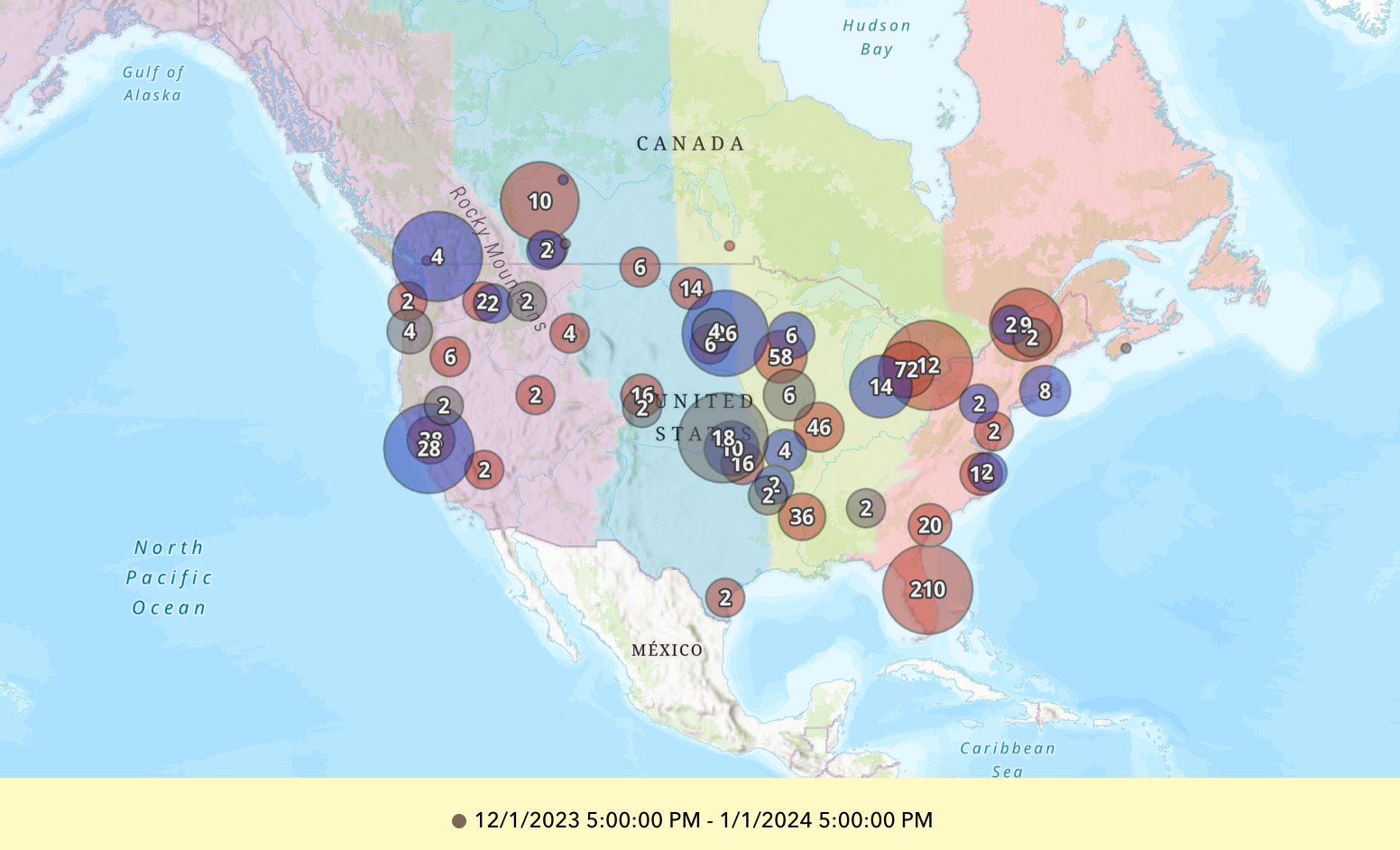 Map of avian influenza spread during December, 2023