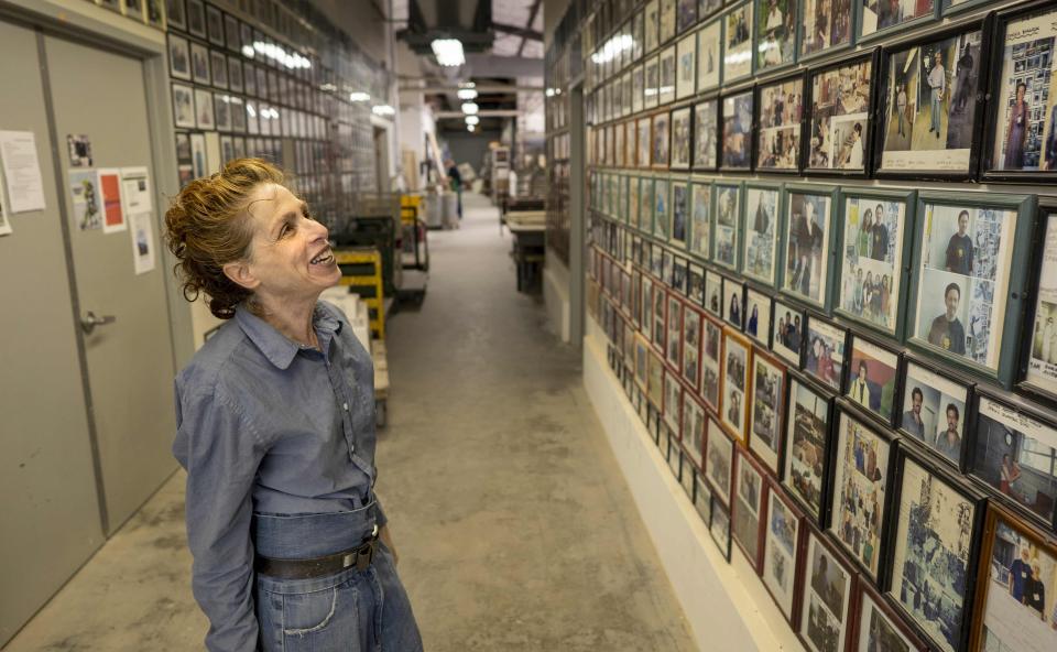 Art Professor Annabeth Rosen shows visitor art