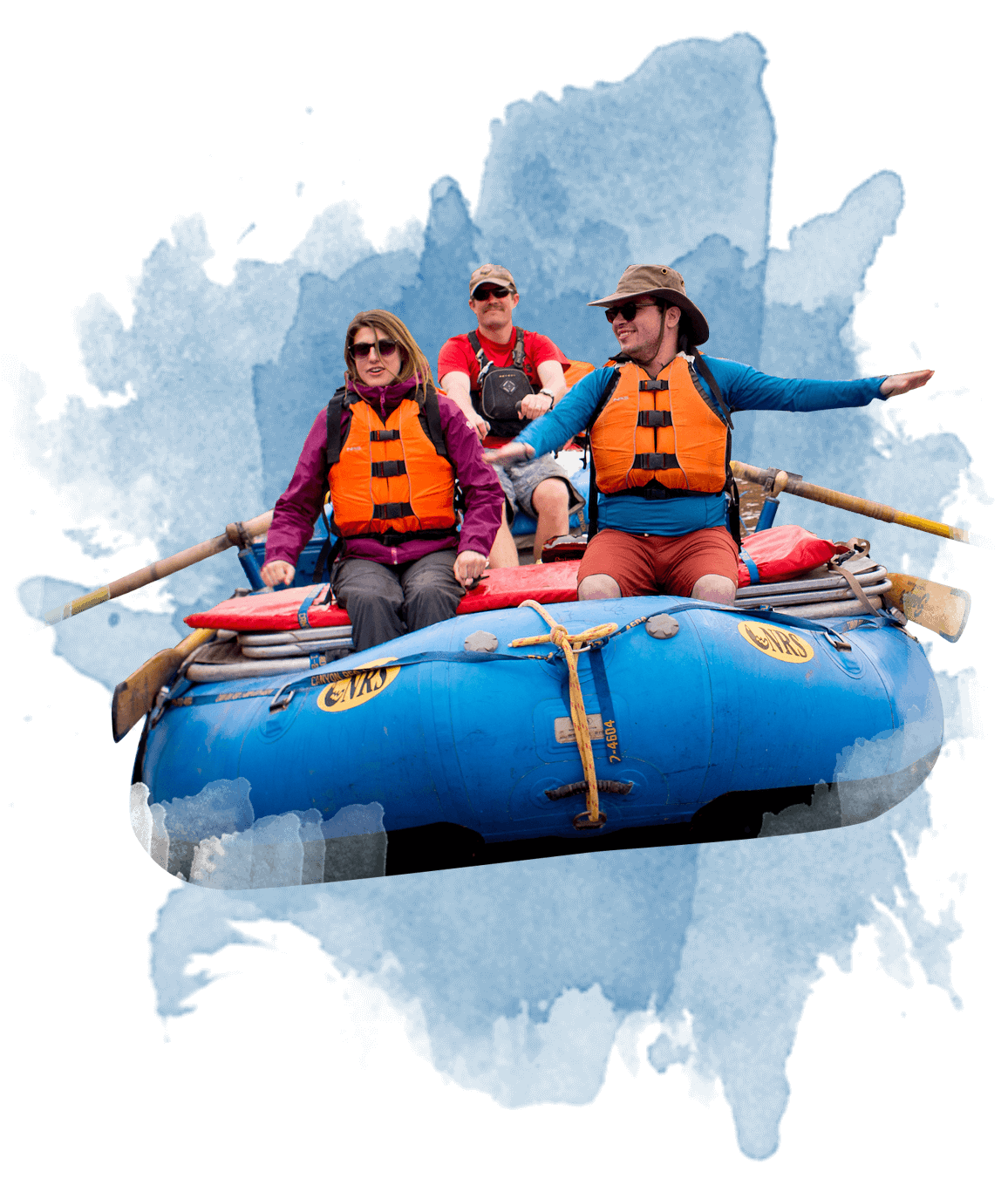 A group of UC Davis students rafting on the colorado river