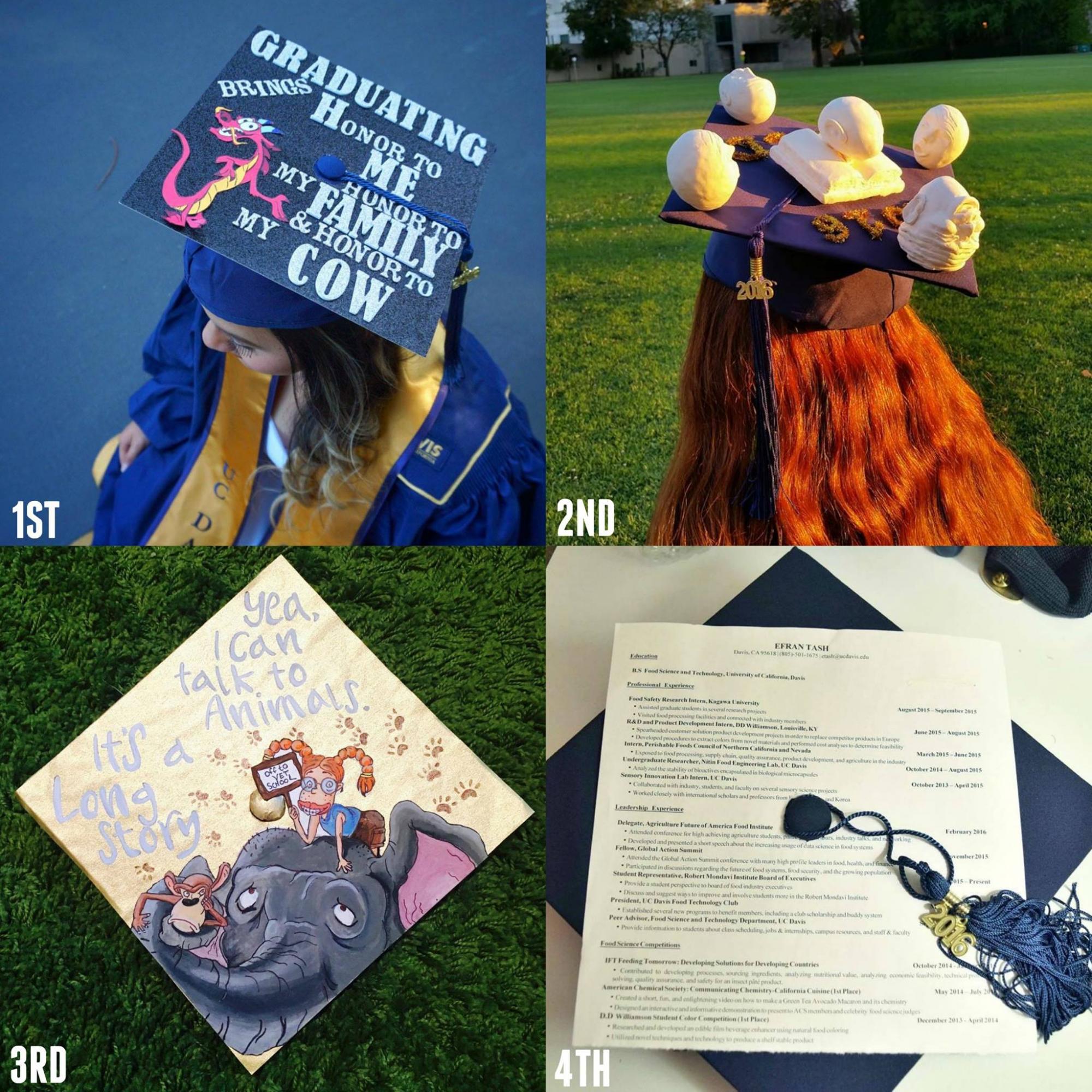 Decorated graduation caps.