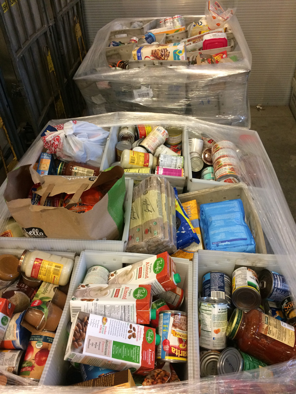  Mail bins filled with food.