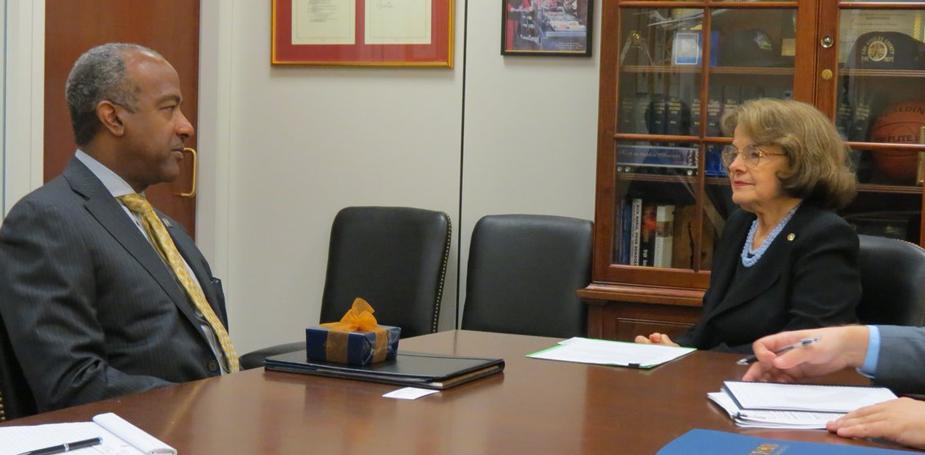 Chancellor May and Sen. Feinstein, sit across from each other