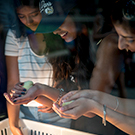 Students hold recently hatched chicks.