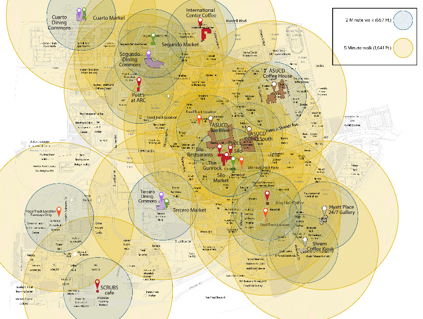 Map of distances from coffee on campus