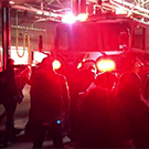 Fire engine being pushed into the station