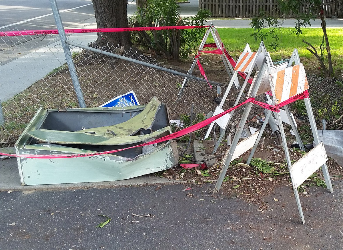 A damaged service pedestal.