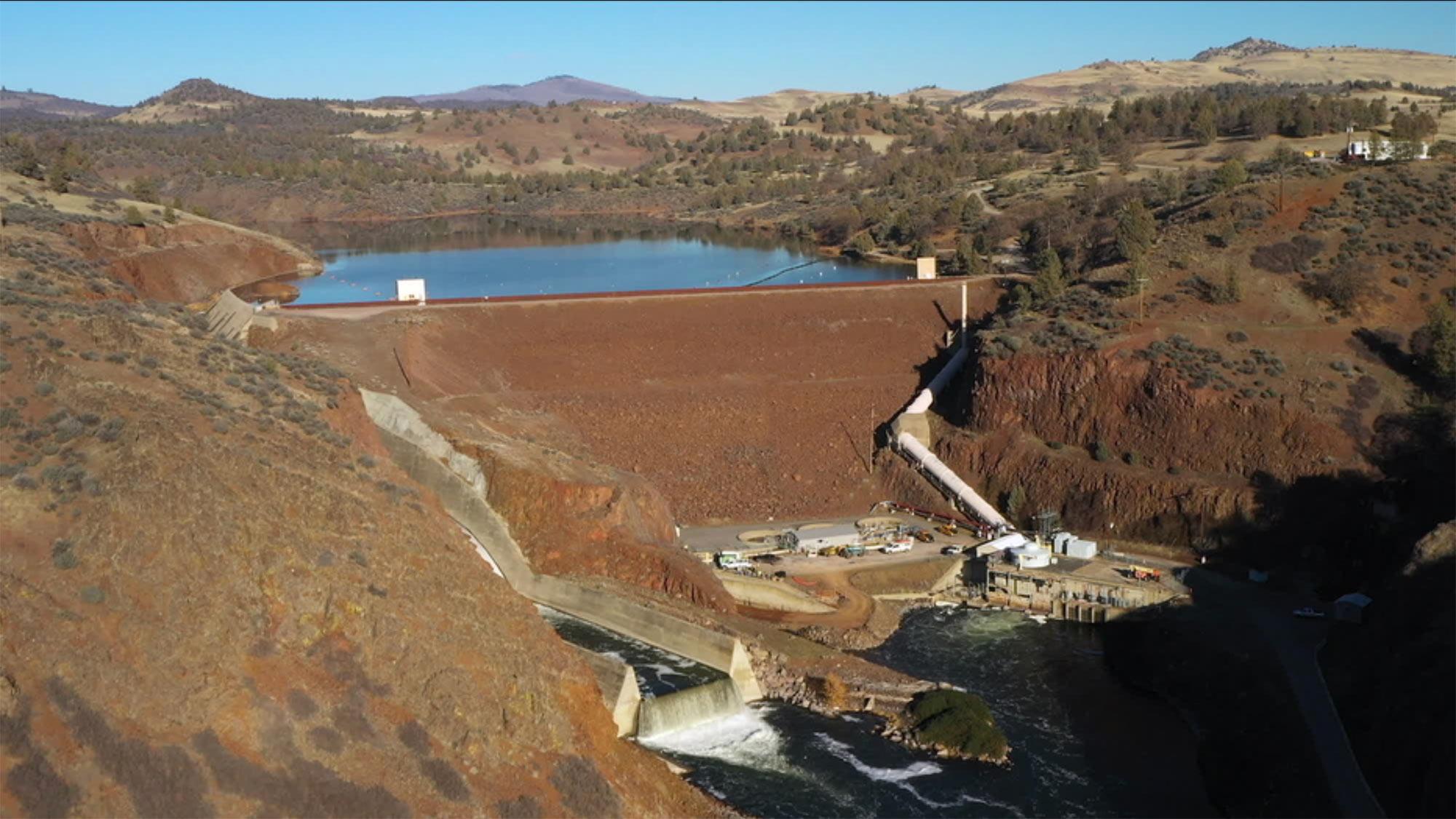 Aerial view of a Klamath river dam