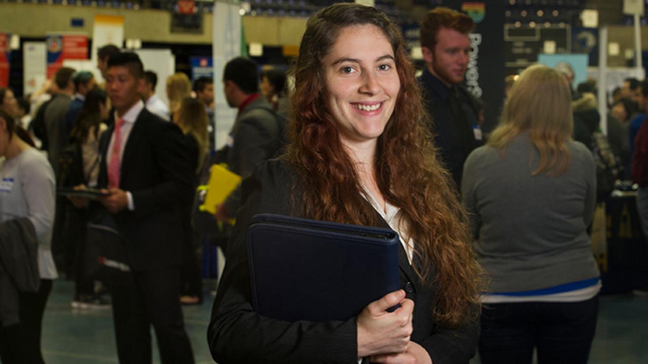 Stephanie Doria, a senior majoring in Evolution, Ecology & Biodiversity is photographed at a UC Davis career fair