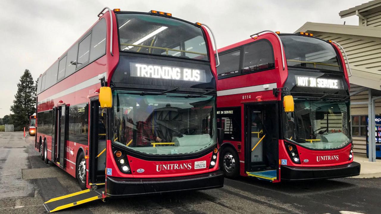 Two new modern double-deckers in Unitrans yard