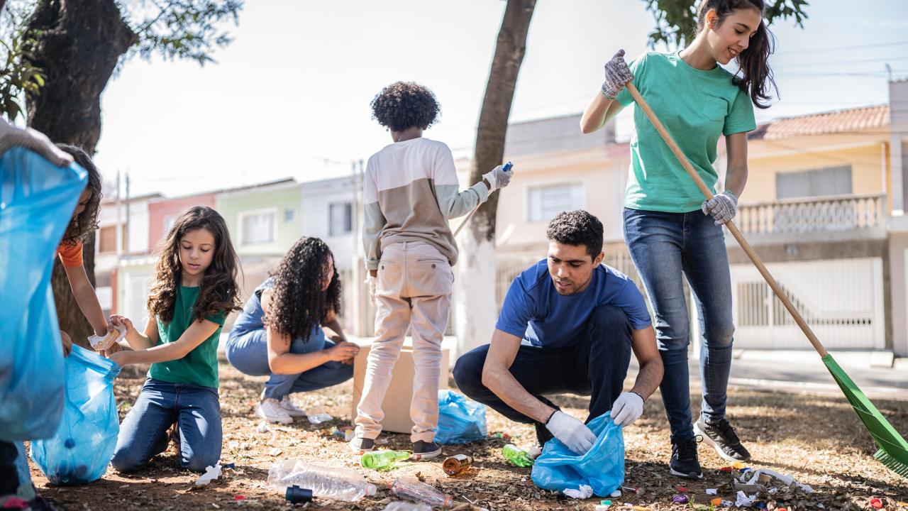 People cleaning up a park