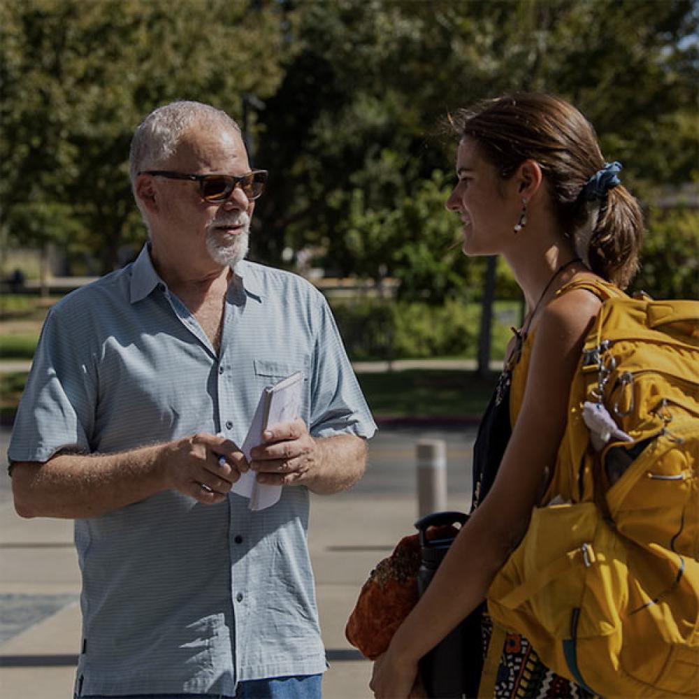 Datline producer Dave Jones interviews a student on the UC Davis campus