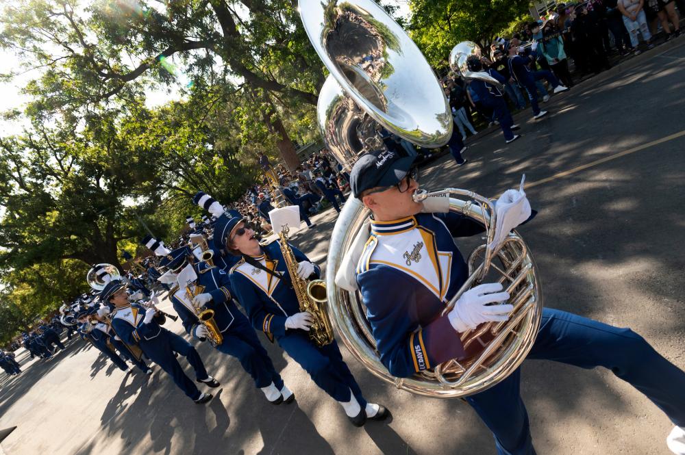 UC Davis Marching Band playing at sunny Picnic Day 2022