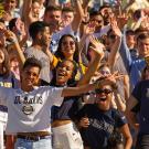 Fans cheer at a football game.