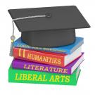 Books stacked with grad cap,