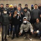 Students and alumni pose for group photo after delivering relief supplies to Chico warehouse.