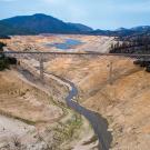 Dry waterway with a bridge crossing