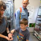 Young child prepares to touch a cockroach