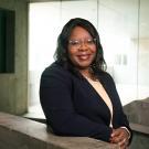 Estella Atekwana portrait, on deck of Social Sciences and Humanities Building