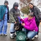 Pet owner and gift bag at Mercer Clinic