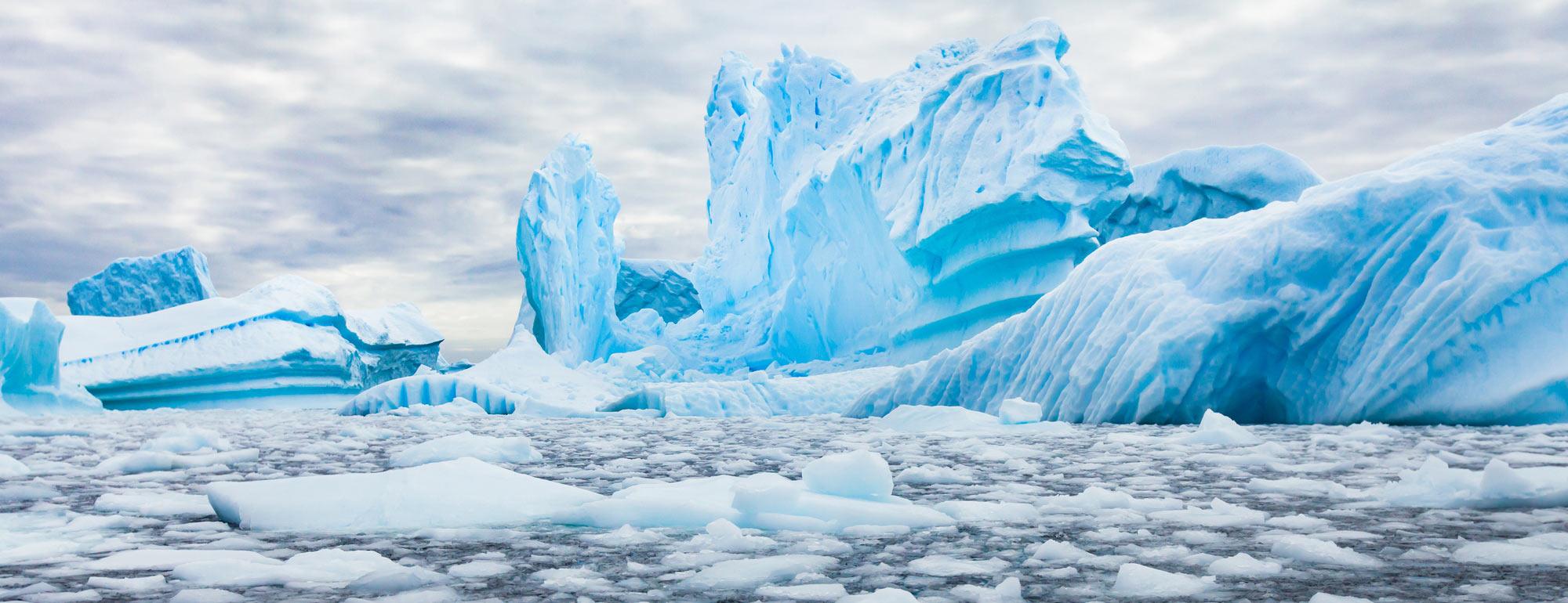 A glacier melting into the ocean