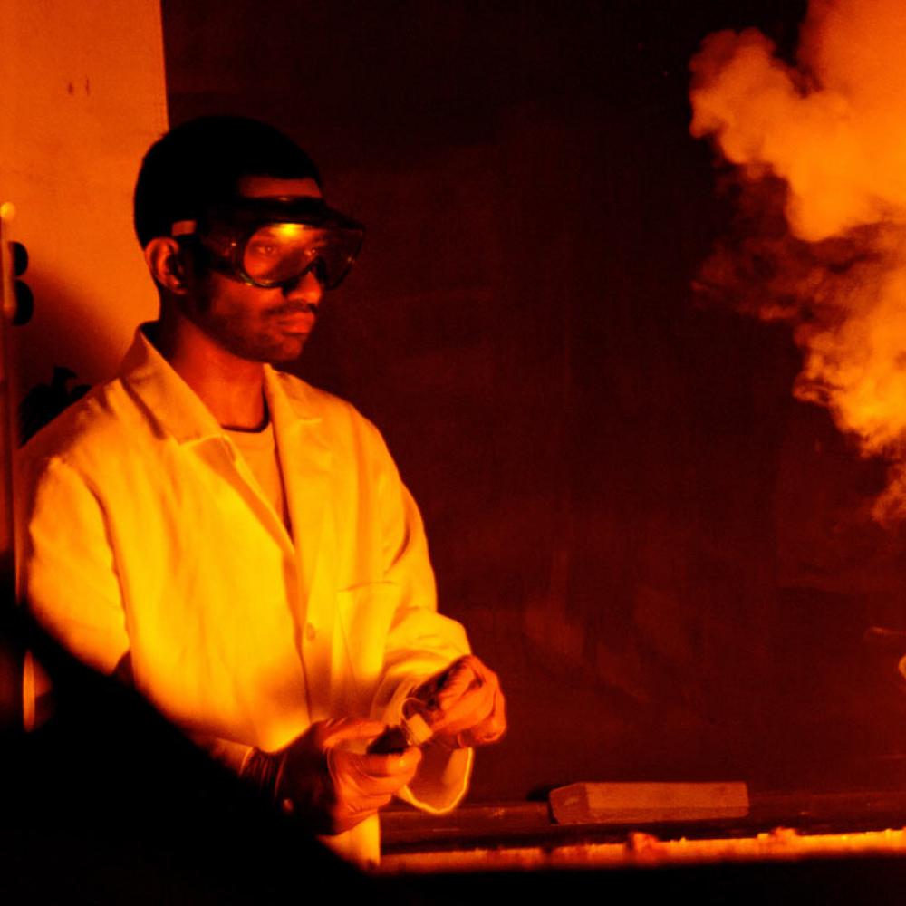 A student makes a flashy chemical reaction during the annual Picnic Day Chemistry Magic Show