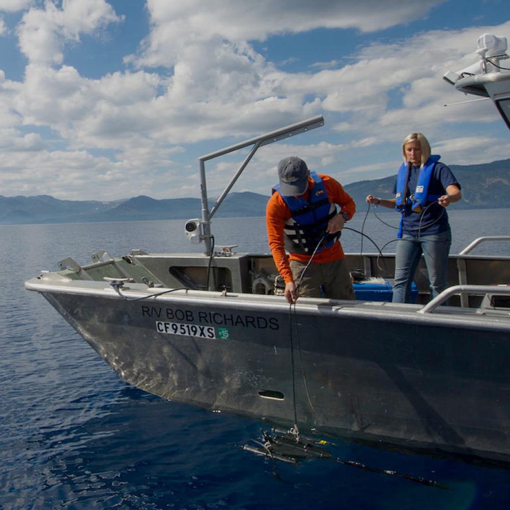 Two UC Davis researchers test the waters of Lake Tahoe