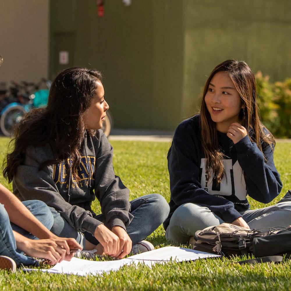 Students having a conversation on Tercero quad