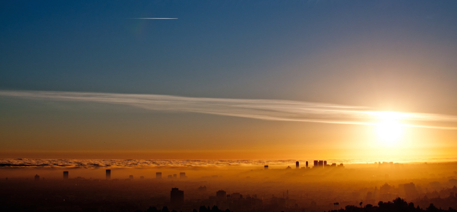 sunset view of a vista with smog