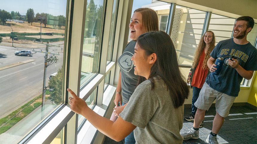 Students at lounge window