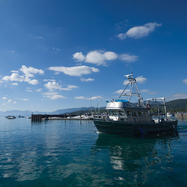 A UC Davis research boat on Lake Tahoe