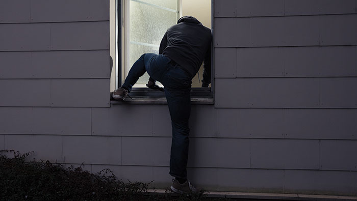Thief climbing in window