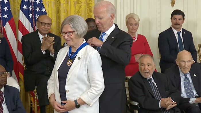 Sister Simone Campbell receives the Presidential Medal of Freedom from Biden