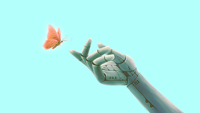 robotic arm with butterfly illustration