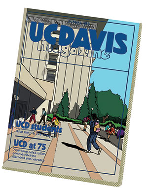 Illustration of the first UC Davis Magazine cover from 1983